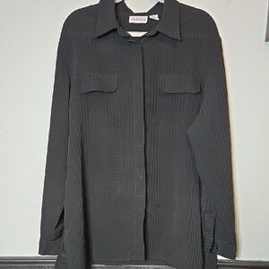 Apparenza Striped‎ Button Down Shirt, Black, Women's 2X